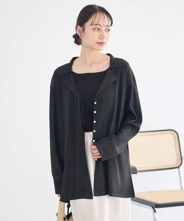 earth music&ecology テーラーカラーニットカーディガン Black