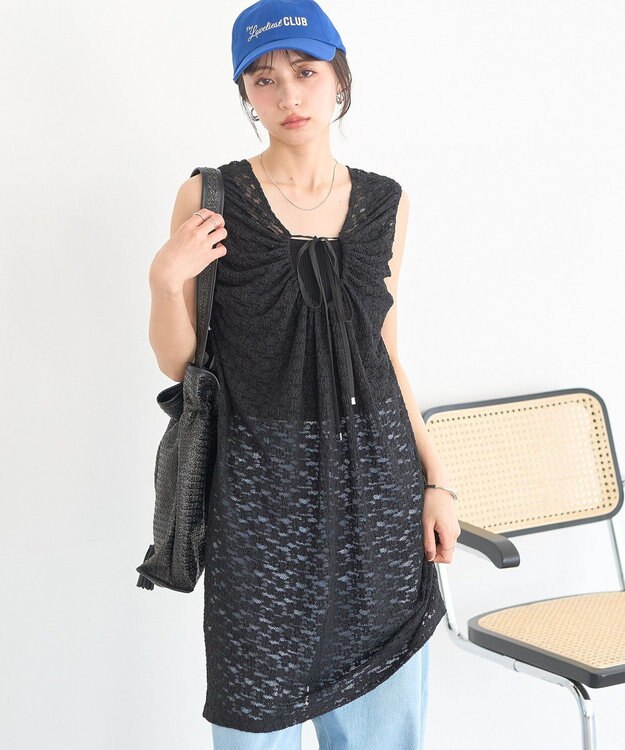 earth music&ecology 【2WAY】レースギャザーワンピース Black