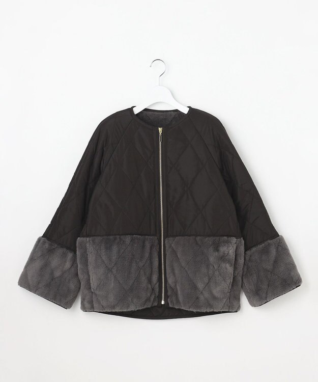 ANY SIS S フェイクファーコンビキルティング アウター ブラック