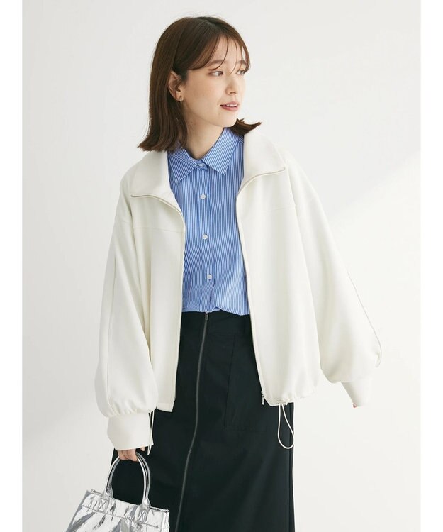 Green Parks トラックジャケット風カットカーディガン Ecru