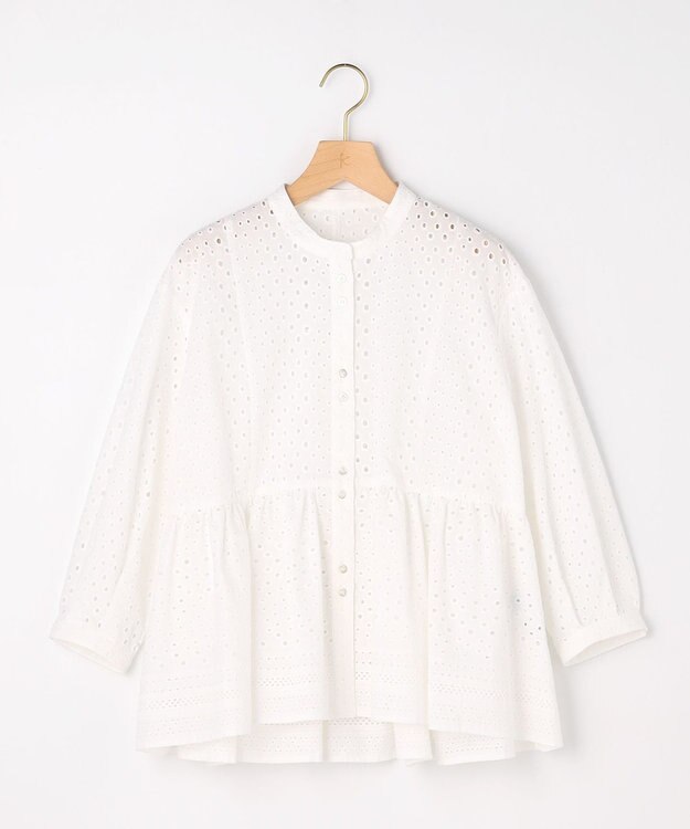 組曲 【先行予約】エンブロイダリーレーススタンドネック ブラウス ホワイト系