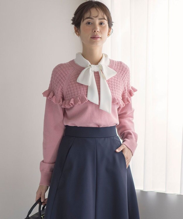 組曲 L 【KUMIKYOKU NAVY】ジョーゼットシフォン2WAY ボウタイブラウス パールホワイト系
