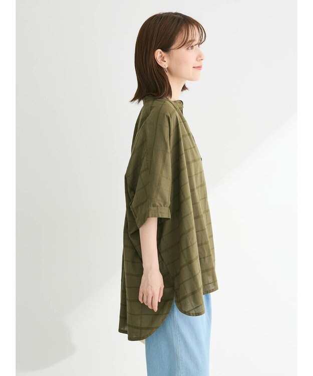 Green Parks インド綿 チェックドビーブラウス Khaki