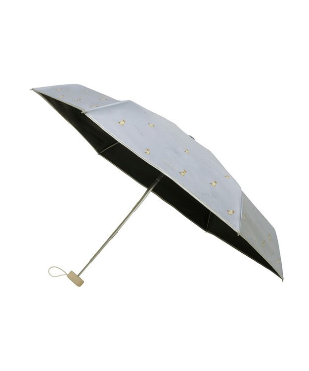 MOONBAT 【 遮光率100％/遮熱/UV/コンパクト】PAUL&JOE ACCESSOIRES(ポール&ジョー) 晴雨兼用日傘 ヌネット×ロゴ ネコ 5段折りたたみ傘 サックスブルー