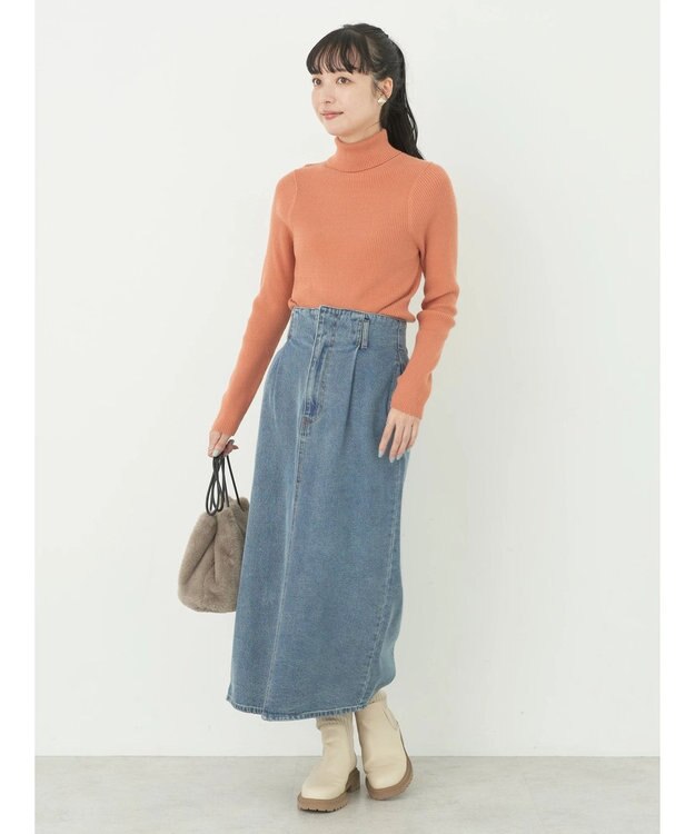 earth music&ecology やわらかタッチリブタートルネックプルオーバー Orange