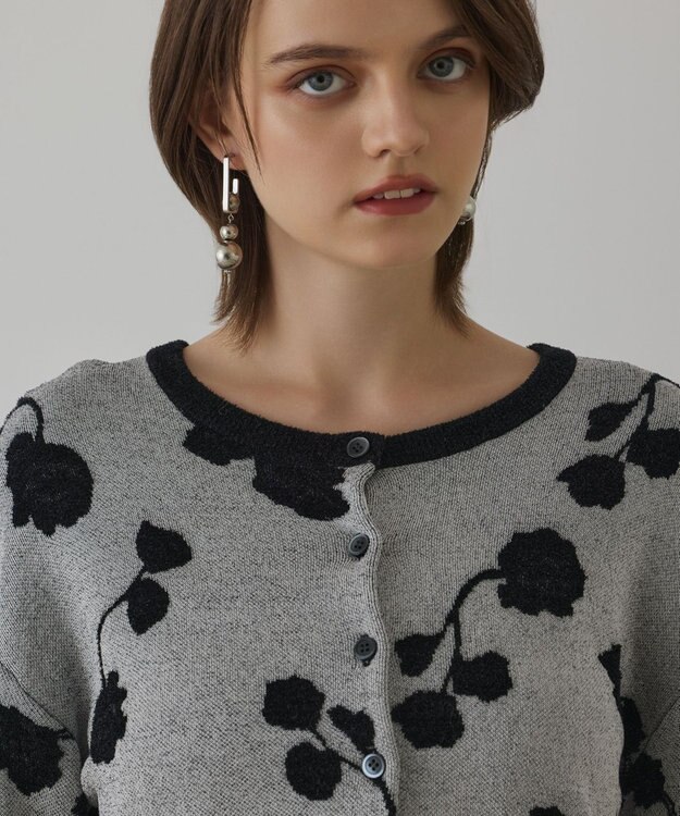 GRACE CONTINENTAL フクレジャガードニットカーディガン ホワイト