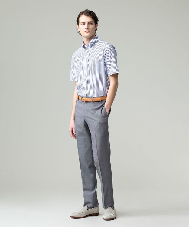 J.PRESS MEN 酷暑の清潔感もこれ一枚で【吸水速乾 / 抗菌防臭 / 防シワ】【J.PRESS OXFORD JERSEY】カノコインレイストライプ 半袖シャツ / B.D. ブルー系1