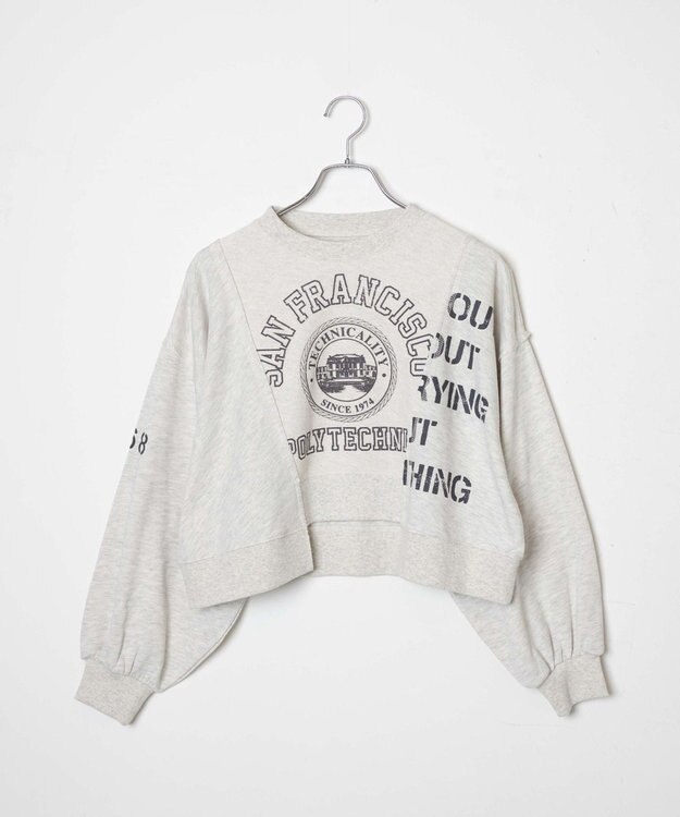 WEGO リメイク風切り替えショートスウェット 杢グレー