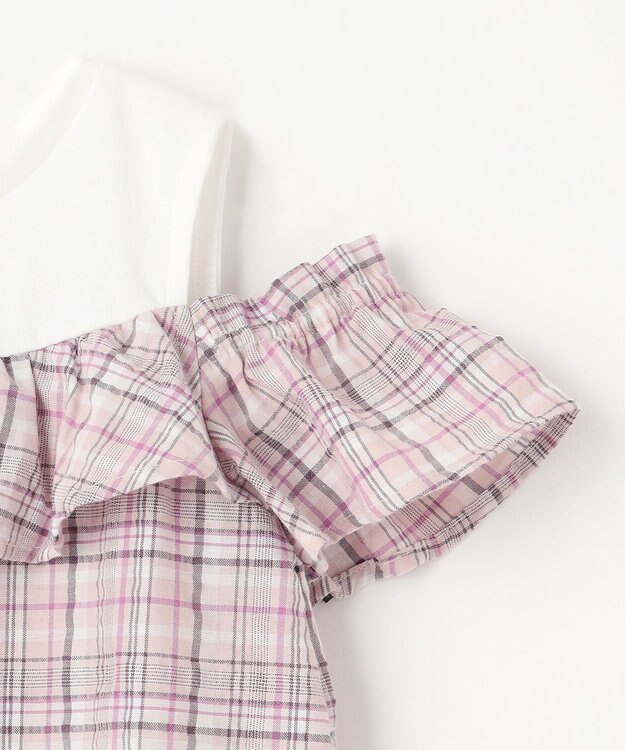 ANY KIDS オフショルダー フリル ブラウス ブラウン系チェック