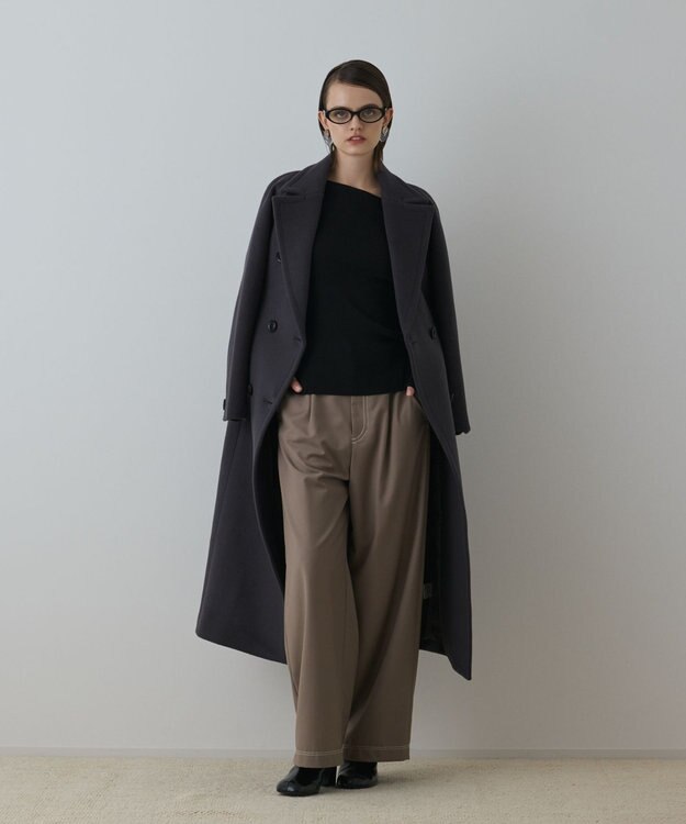 GRACE CONTINENTAL ショートビーバーロングコート チャコール