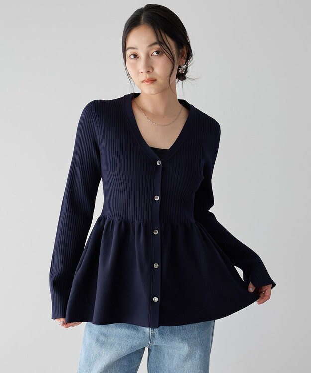 YECCA VECCA ペプラムカーディガン Navy