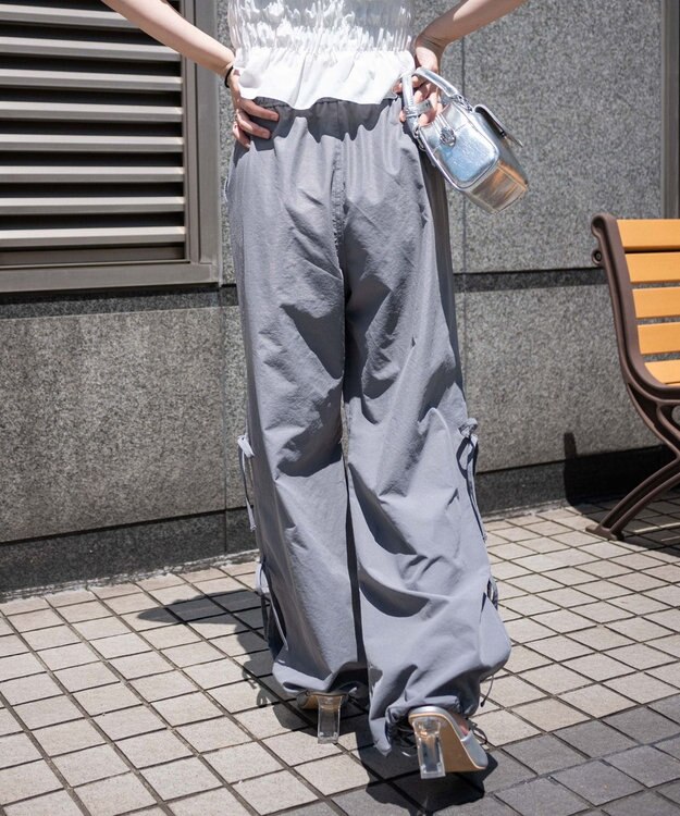 WEGO 【ウエストゴム】サイドリボンパラシュートパンツ グレー