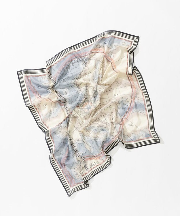 23区 コットンシルク マップ柄 ストール モノトーン