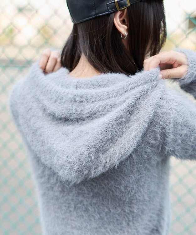 WEGO 【25秋冬新作】シャギーニットジップパーカー グレー