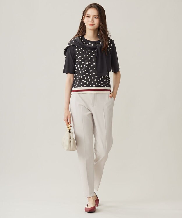 自由区 【アンサンブル対応・洗える】ポルカドットプリント プルオーバー アッシュ×アイボリー