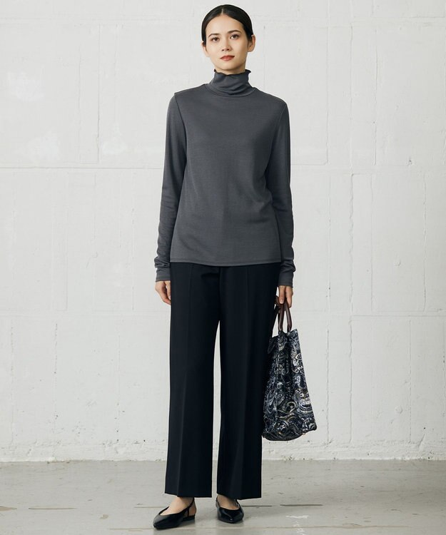 自由区 L 【19号サイズまで展開・カタログ掲載】TRギャバ裏起毛ワイド パンツ ブラック