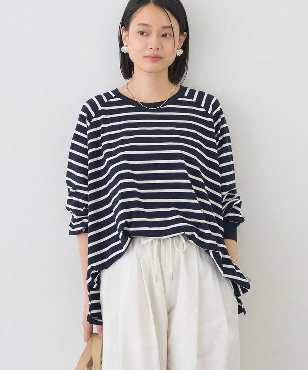 AMERICAN HOLIC フレアラグランボーダーロンＴ Navy
