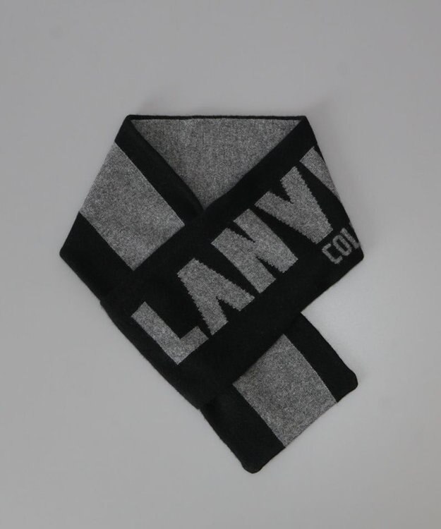 AURORA 【 LANVIN COLLECTION（ランバン コレクション） 】カシミヤニットジャカード片通しマフラー(WASH) ブラック