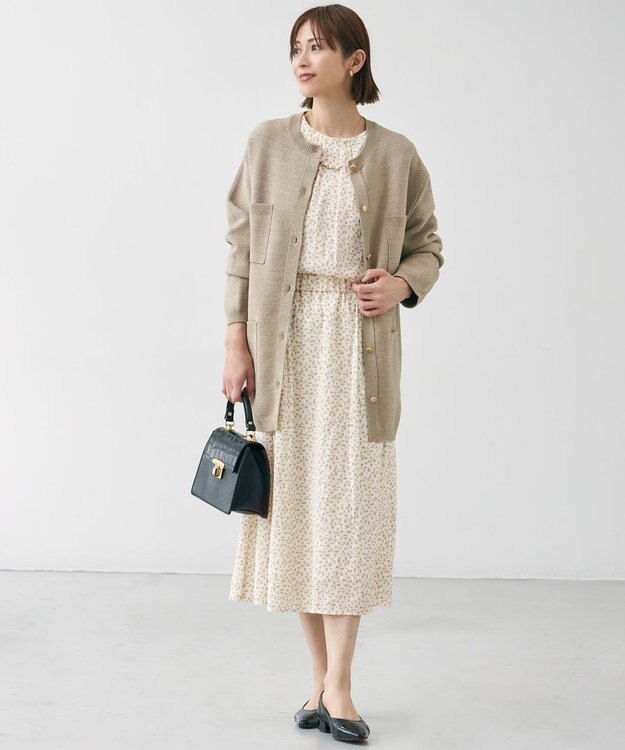 自由区 L 【カタログ掲載・セットアップ対応・洗える】ジオメトリックフラワードットプリント スカート ベージュ系