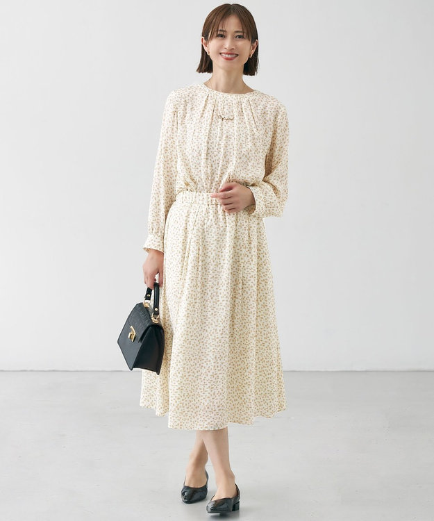 自由区 L 【カタログ掲載・セットアップ対応・洗える】ジオメトリックフラワードットプリント スカート ベージュ系