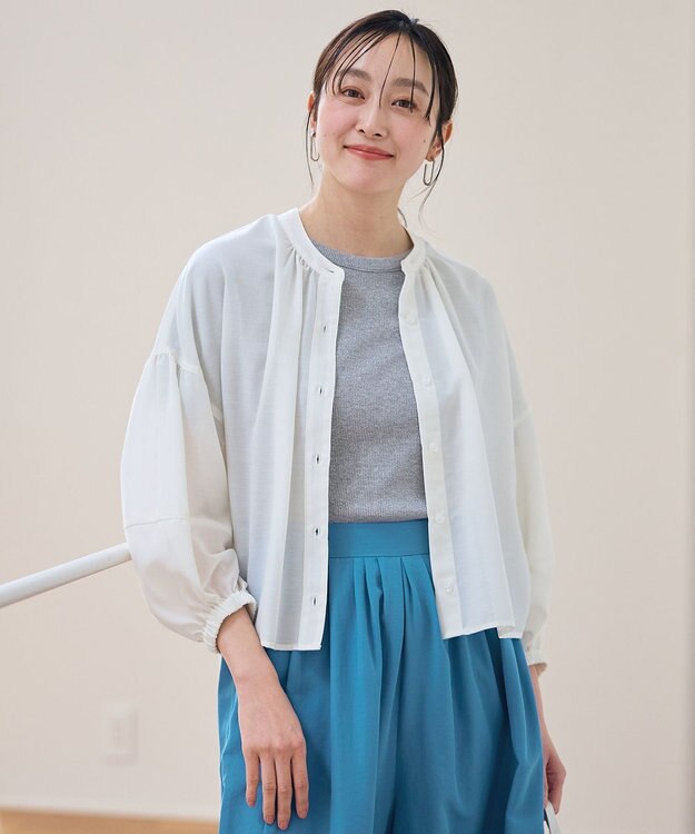 ANY シアーテックリネンギャザーブラウス オフ