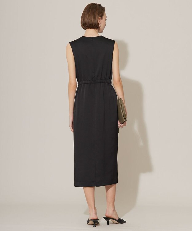 ICB 【洗える】 ストレッチハンマーサテン ノースリーブワンピース ブラック系