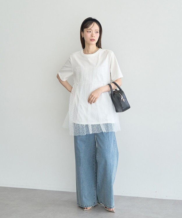 earth music&ecology ニュアンス柄レースドッキングプルオーバー Ivory