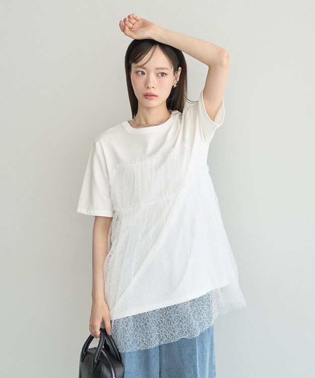 earth music&ecology ニュアンス柄レースドッキングプルオーバー Ivory