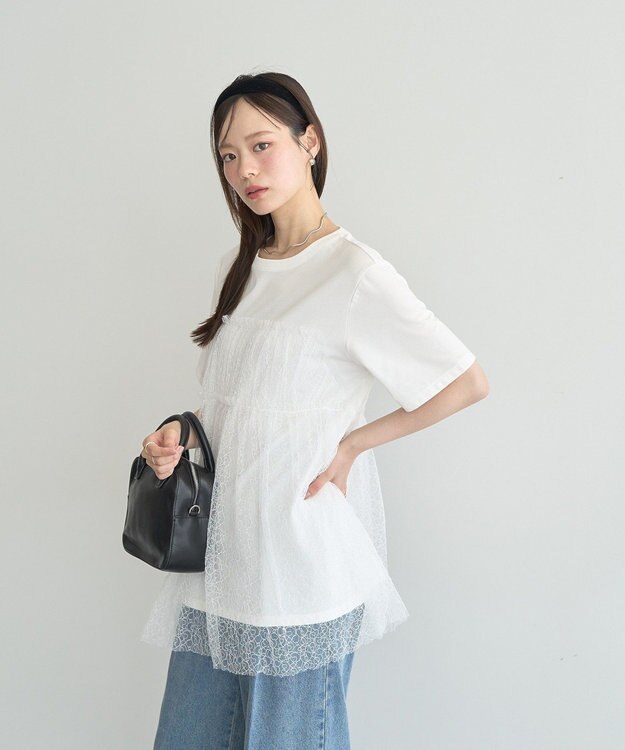 earth music&ecology ニュアンス柄レースドッキングプルオーバー Ivory