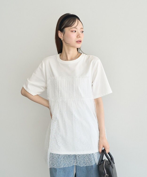 earth music&ecology ニュアンス柄レースドッキングプルオーバー Ivory