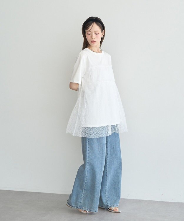 earth music&ecology ニュアンス柄レースドッキングプルオーバー Ivory