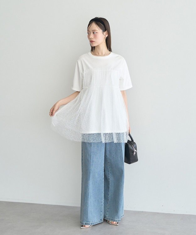 earth music&ecology ニュアンス柄レースドッキングプルオーバー Ivory