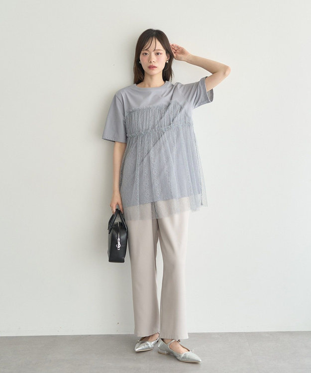 earth music&ecology ニュアンス柄レースドッキングプルオーバー Grayish Blue