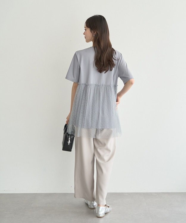 earth music&ecology ニュアンス柄レースドッキングプルオーバー Grayish Blue