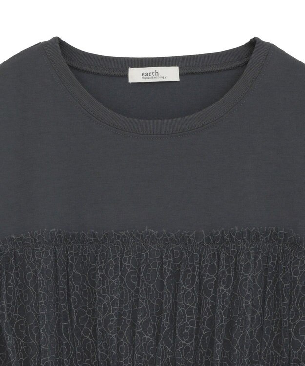 earth music&ecology ニュアンス柄レースドッキングプルオーバー Charcoal Gray