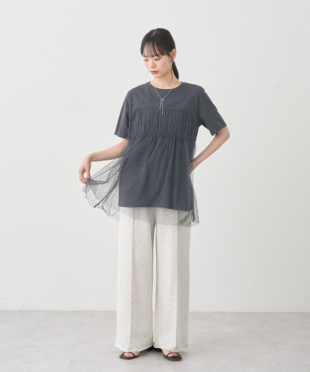 earth music&ecology ニュアンス柄レースドッキングプルオーバー Charcoal Gray