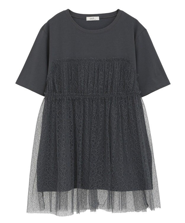 earth music&ecology ニュアンス柄レースドッキングプルオーバー Charcoal Gray