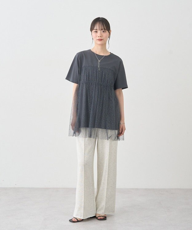 earth music&ecology ニュアンス柄レースドッキングプルオーバー Charcoal Gray