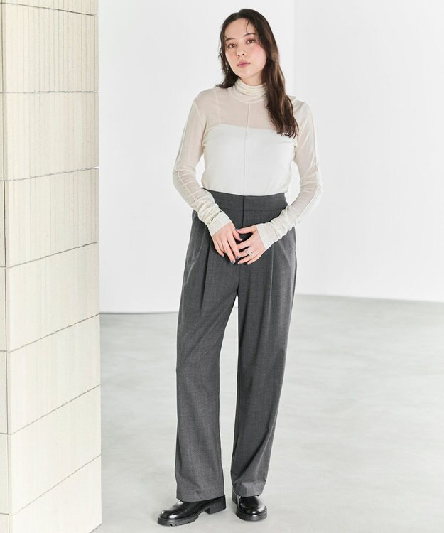 #Newans 【ANSWER for ファッショニスタ 】ウエスト調整可ワイドパンツ チャコールグレー系