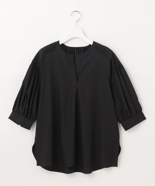 UNFILO 【洗える/シワになりにくい】イージーケア タックスリーブブラウス ブラック系