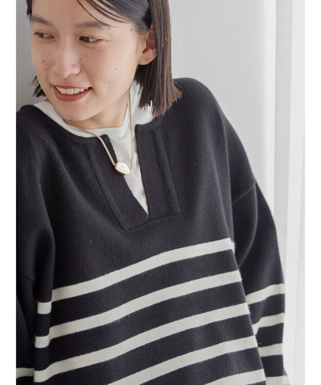 AMERICAN HOLIC バイパチスキッパーニットプルオーバー Border Black