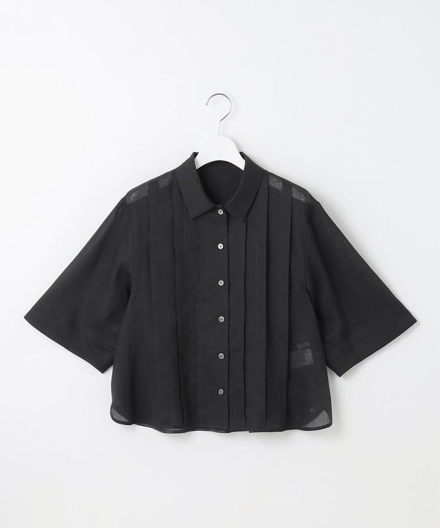 自由区 【カタログ掲載・接触冷感・洗える】シアーラミーローンクロップド丈 ブラウス セピア