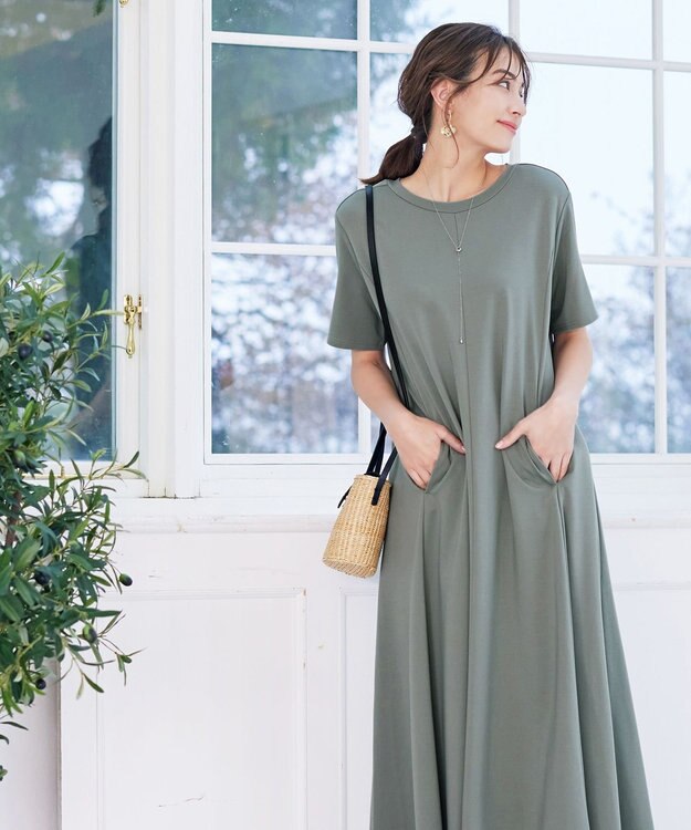 Tiaclasse 【洗える】カットソーワンピース カーキ