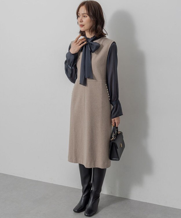 組曲 L 【ご好評につき追加販売 / WEB限定】ミドルジャージー ジャンパースカート ベージュ系