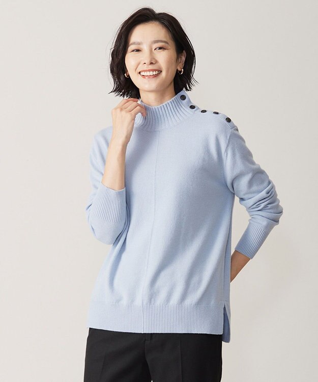 J.PRESS LADIES 【洗える】WOOL BLEND AIR ハイネック ニット サックスブルー系