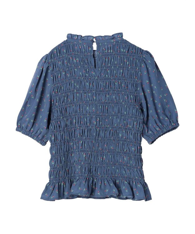 earth music&ecology 花柄パフスリシャーリングブラウス Navy