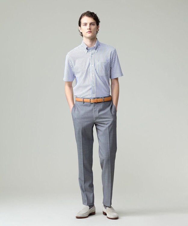 J.PRESS MEN 酷暑の清潔感もこれ一枚で【吸水速乾 / 抗菌防臭 / 防シワ】【J.PRESS OXFORD JERSEY】カノコインレイストライプ 半袖シャツ / B.D. ブルー系1