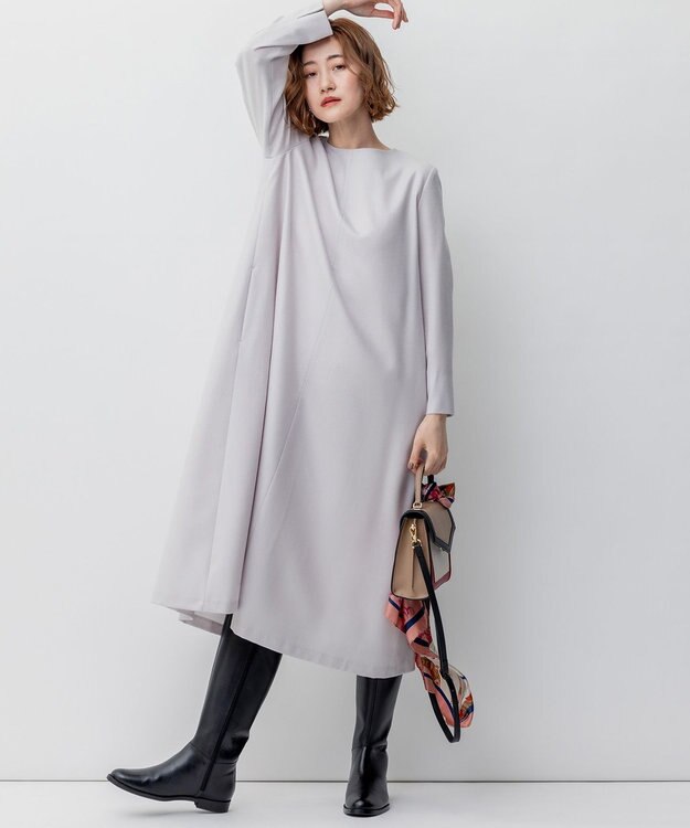 23区 L ウールジョーゼット Aライン ワンピース ベージュ系