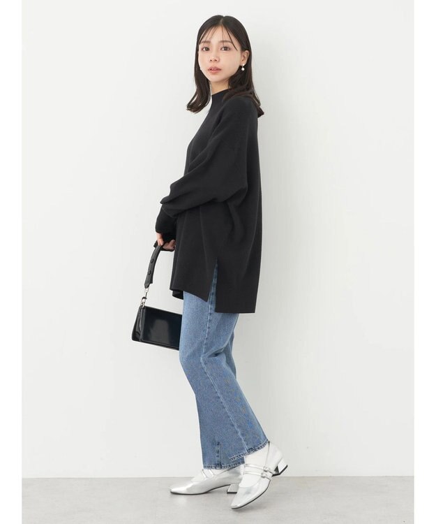 earth music&ecology やわらかタッチハイネックチュニック Black