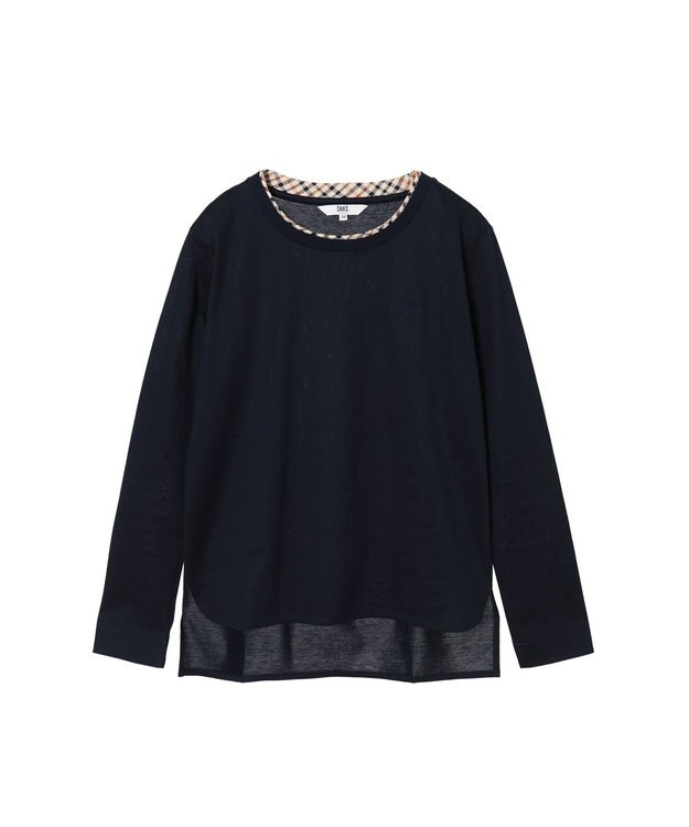 DAKS ミニハウスチェック襟 ダブルカラーTシャツ ネイビー